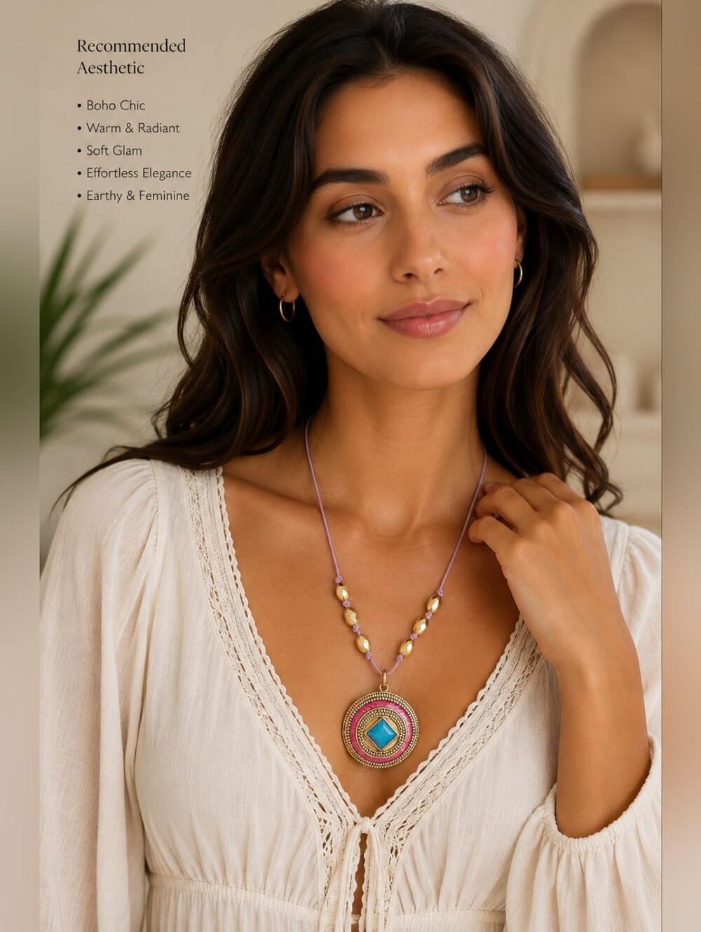 Lia Sophia Gold Tone Medallion Pendant Necklace Purple Blue 13"-15" Adjustable